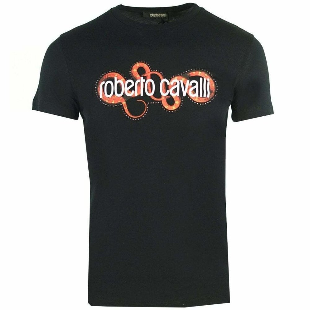 Roberto Cavalli Snake Black T-Shirt Size: XL SLIM FIT